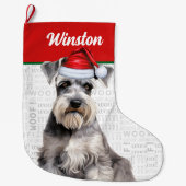 Christmas Schnauzer Dog Name Woof Background Großer Weihnachtsstrumpf (Vorderseite)