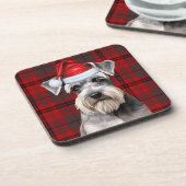 Christmas Schnauzer Dog Red Plaid Holiday Getränkeuntersetzer (Linke Seite)