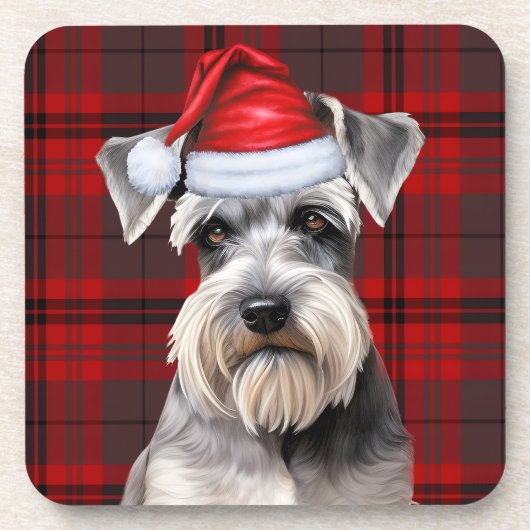 Christmas Schnauzer Dog Red Plaid Holiday Getränkeuntersetzer (Vorderseite)
