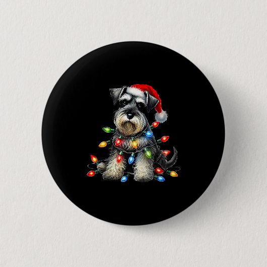 Christmas Schnauzer Dog Santa Hat Xmas Light Holid Button (Vorderseite)