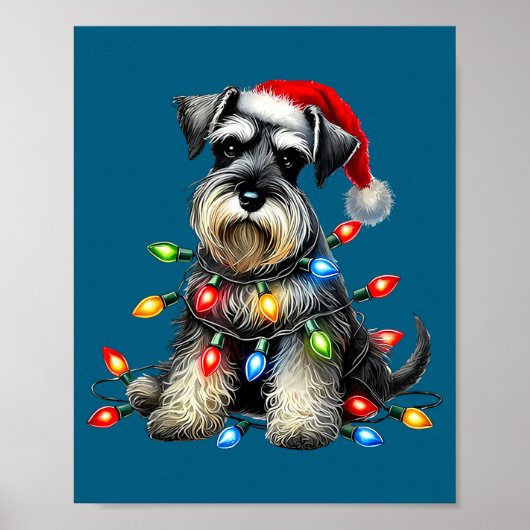 Christmas Schnauzer Dog Santa Hat Xmas Light Holid Poster (Vorne)