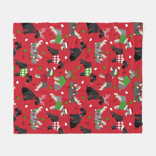 Christmas Schnauzer Fleece Blanket (Vorderseite (Horizontal))