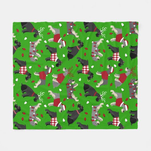 Christmas Schnauzer Fleece Blanket (Vorderseite (Horizontal))