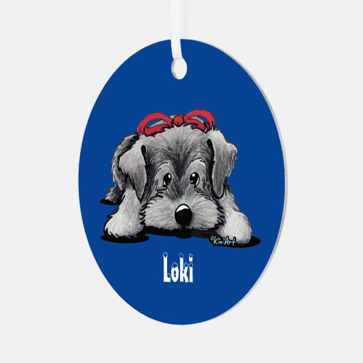 Christmas Schnauzer Puppy Ornament Aus Metall (Vorderseite links)