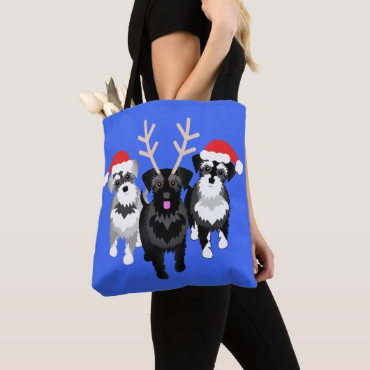 Christmas Schnauzers Blue Tasche (Von Nahem)