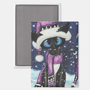 Christmas-Schnee-Siamesen-Katze-Amerikanische-MoJo Magnet