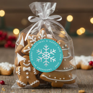 Christmas-Schneeflocke Türkis Elegant Faux Silberf Runder Aufkleber