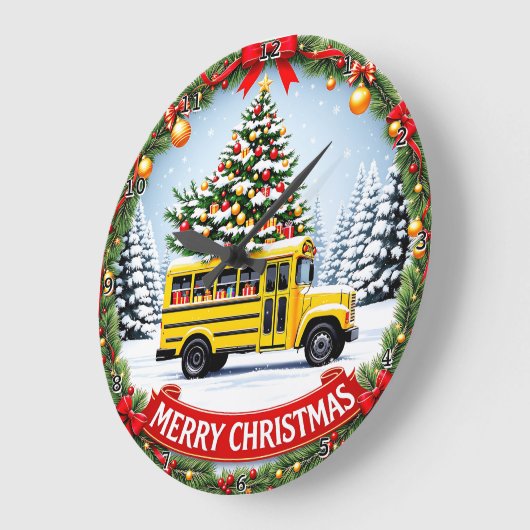 Christmas School Bus Winter Große Wanduhr (Winkel)