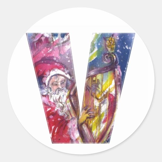 CHRISTMAS / SCHREIBEN / SANTA SPIELHARP RUNDER AUFKLEBER (Vorderseite)