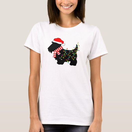 Christmas Scottie Dog mit Licht T-Shirt (Vorderseite)