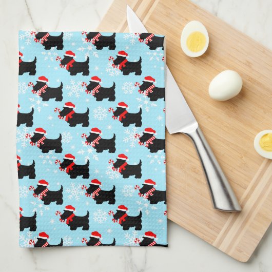 Christmas Scottie Dogs Pattern Geschirrtuch (Viertel Falte)