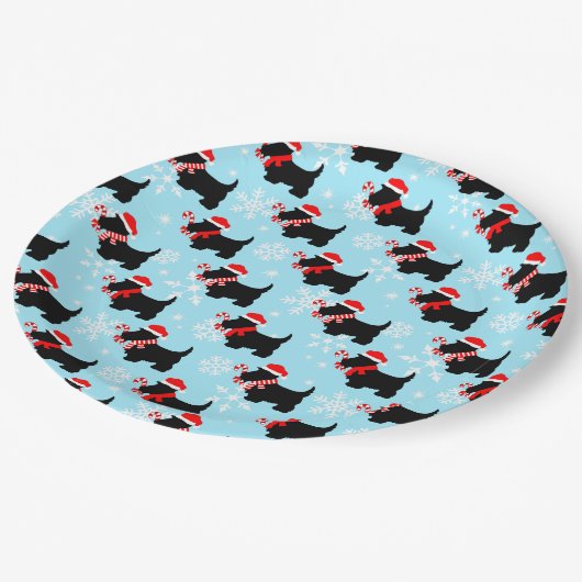 Christmas Scottie Dogs Pattern Pappteller (Schrägansicht)