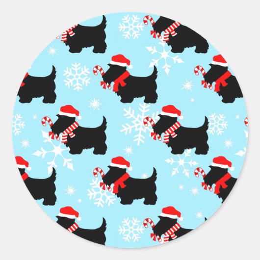 Christmas Scottie Dogs Pattern Runder Aufkleber (Vorderseite)
