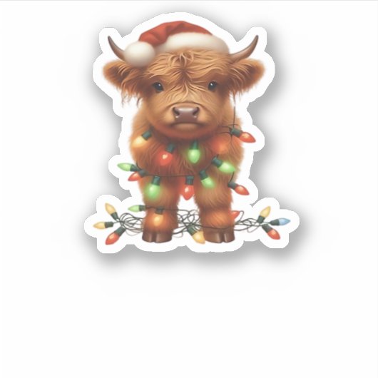 Christmas Scottish Highland Cow Classic T - Shirt Aufkleber (Vorderseite)