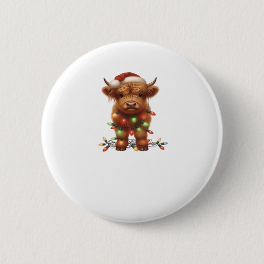 Christmas Scottish Highland Cow Classic T - Shirt Button (Vorderseite)