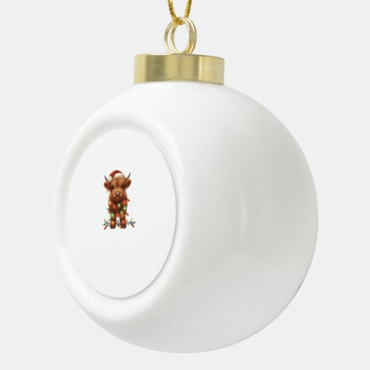 Christmas Scottish Highland Cow Classic T - Shirt Keramik Kugel-Ornament (Rechts)
