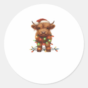 Christmas Scottish Highland Cow Classic T - Shirt Runder Aufkleber
