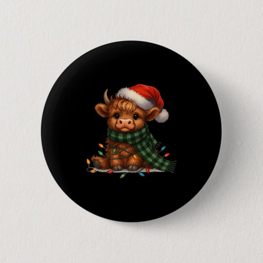 Christmas Scottish Highland Cow Santa Xmas Farm An Button (Vorderseite)