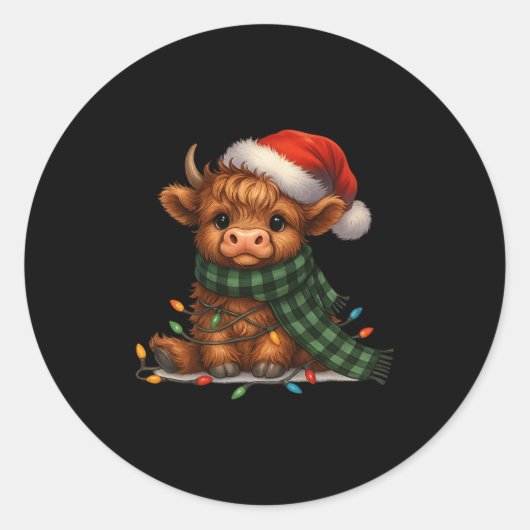 Christmas Scottish Highland Cow Santa Xmas Farm An Runder Aufkleber (Vorderseite)