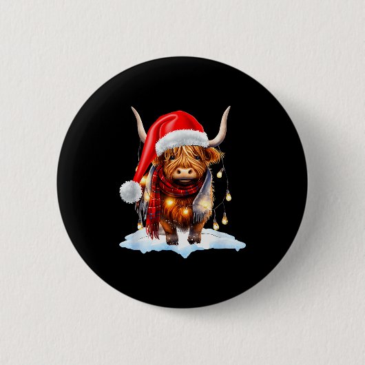 Christmas Scottish Highland Cow Wrapped In Christm Button (Vorderseite)