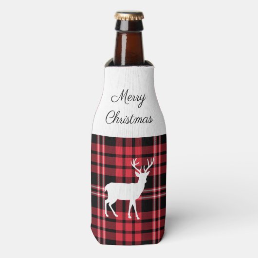 Christmas Scottish Red Tartan Kariert Pattern Stag Flaschenkühler (Flaschenvorderseite)