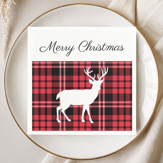 Christmas Scottish Red Tartan Kariert Pattern Stag Serviette