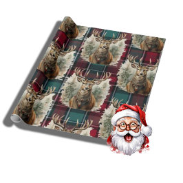 Christmas Scottish Tartan denim blue Reindeer Geschenkpapier