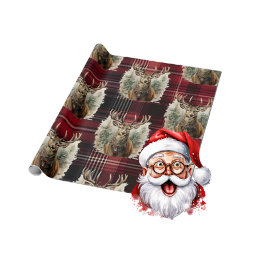 Christmas Scottish Tartan dunkelrot Reindeer Geschenkpapier