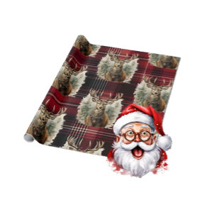 Christmas Scottish Tartan dunkelrot Reindeer Geschenkpapier