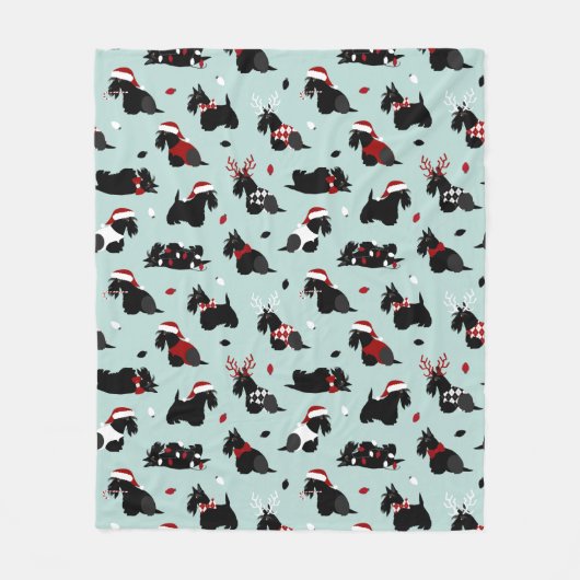 Christmas Scottish Terrier Blue Fleecedecke (Vorderseite)