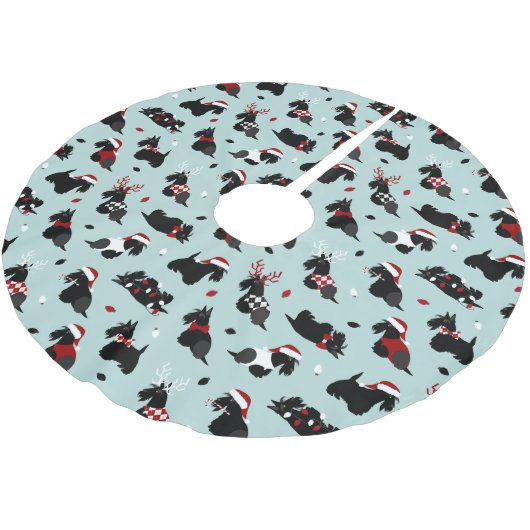 Christmas Scottish Terrier Blue Polyester Weihnachtsbaumdecke (Schrägansicht)
