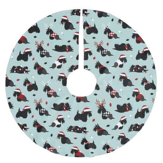 Christmas Scottish Terrier Blue Polyester Weihnachtsbaumdecke (Vorderseite)