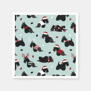 Christmas Scottish Terrier Blue Serviette