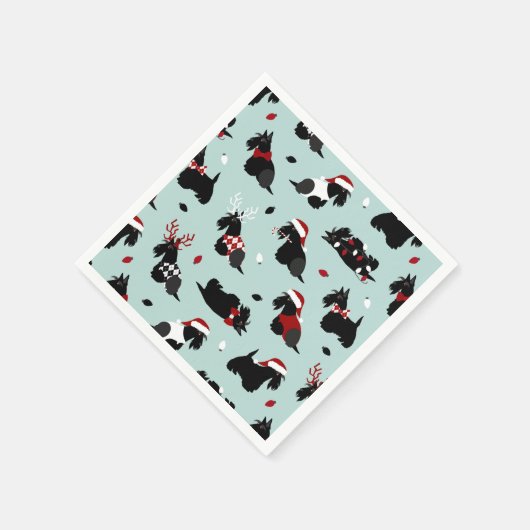 Christmas Scottish Terrier Blue Serviette (Ecke)