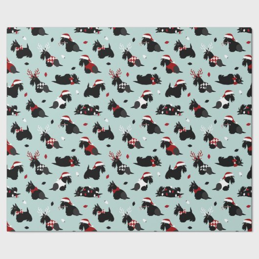 Christmas Scottish Terrier Blue Wrapping Paper Geschenkpapier (Saum)