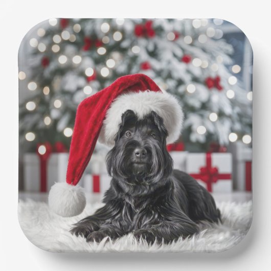 Christmas Scottish Terrier On a White Rug Pappteller (Vorderseite)