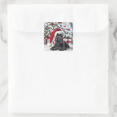 Christmas Scottish Terrier On a White Rug Quadratischer Aufkleber (Tasche)