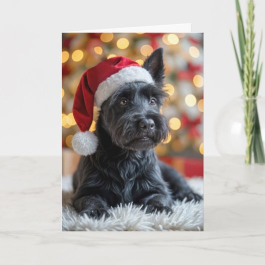 Christmas Scottish Terrier On Fur Karte (Vorderseite)