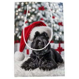 Christmas Scottish Terrier On White Rug Mittlere Geschenktüte