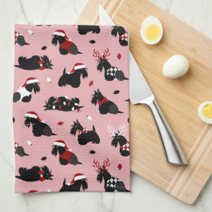 Christmas Scottish Terrier Pink Geschirrtuch