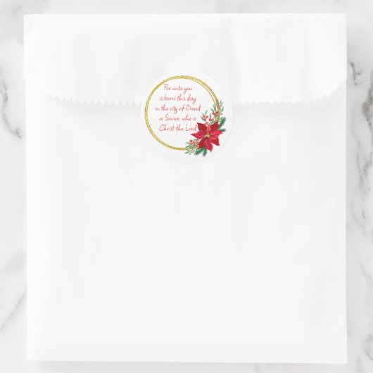 Christmas Scripture Luke 2:11 Pointsettia Runder Aufkleber (Tasche)