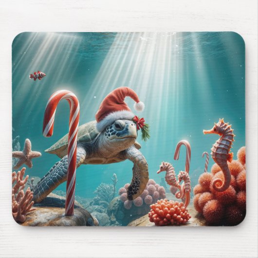 Christmas Sea Turtle With Candy Canes Mousepad (Vorne)