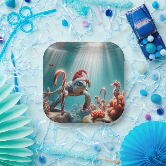 Christmas Sea Turtle With Candy Canes Pappteller (Party)