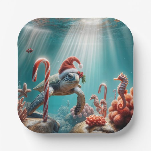 Christmas Sea Turtle With Candy Canes Pappteller (Vorderseite)