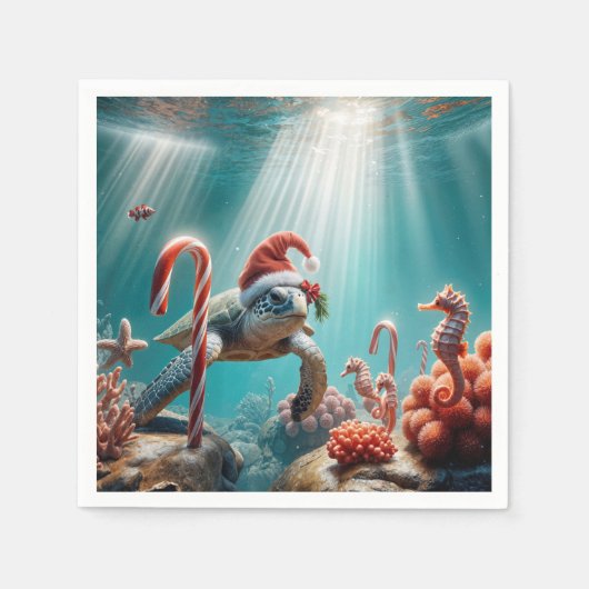 Christmas Sea Turtle With Candy Canes Serviette (Vorderseite)