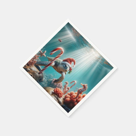 Christmas Sea Turtle With Candy Canes Serviette (Ecke)