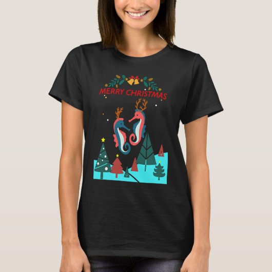 Christmas Seahorse Reindeer With Holiday Decorativ T-Shirt (Vorderseite)