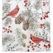 Christmas seamless pattern, Kardinal birds, Red be Duschvorhang (Vorderseite)
