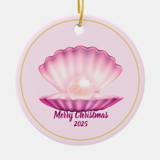 Christmas Seashell Pearl Keramik Ornament (Vorne)