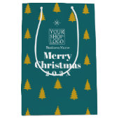 Christmas Season Trees Business Logo Teal Mittlere Geschenktüte (Vorderseite)